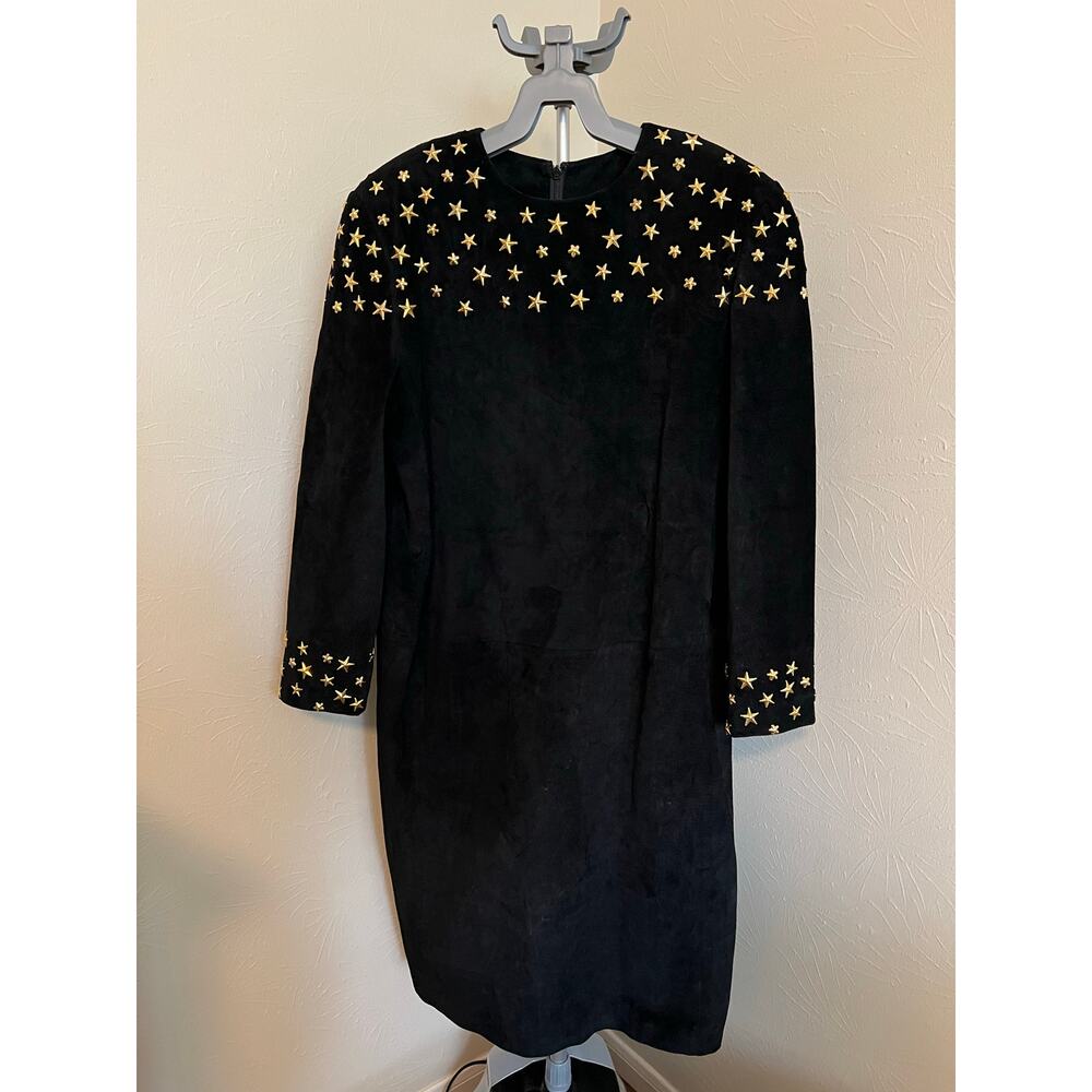 Pia Rucci 100% Black Leather Suede Gold Studded Dress Size 12